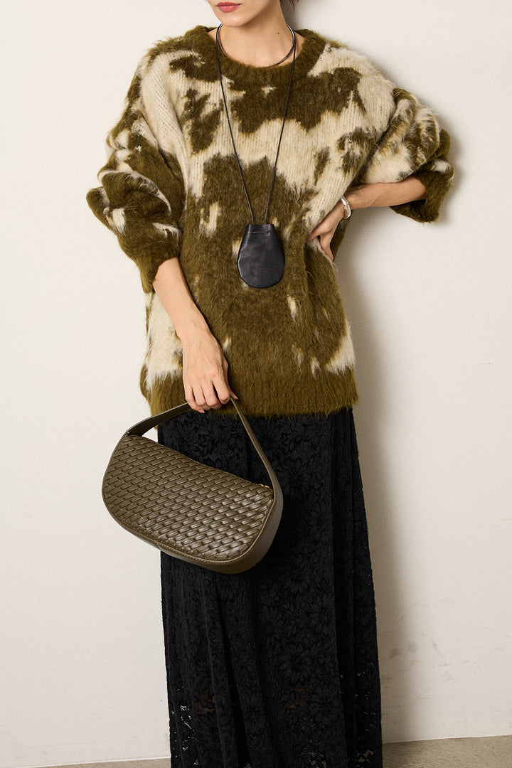 [SET]モヘアタッチマーブルニット+花柄刺繍ベロアフレアスカート(2set)