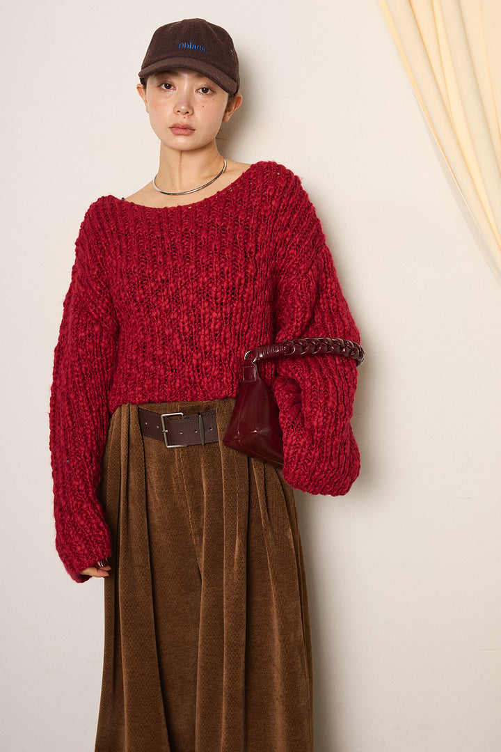 [SET]チャンキースラブニットクロップドプルオーバー+ベルトループコーデュロイワイドパンツ(2set)