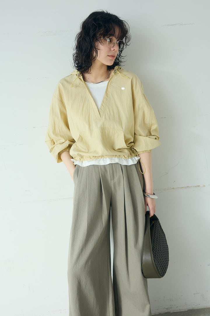 [SET]レイヤードデザインフーディートップス+サイド調整ベルトタックパンツ(2set)