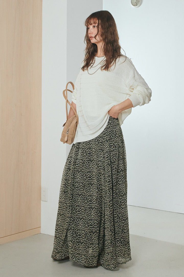 [SET]麻混リラックスニットトップス+リラックスレオパードロングスカート(2set)