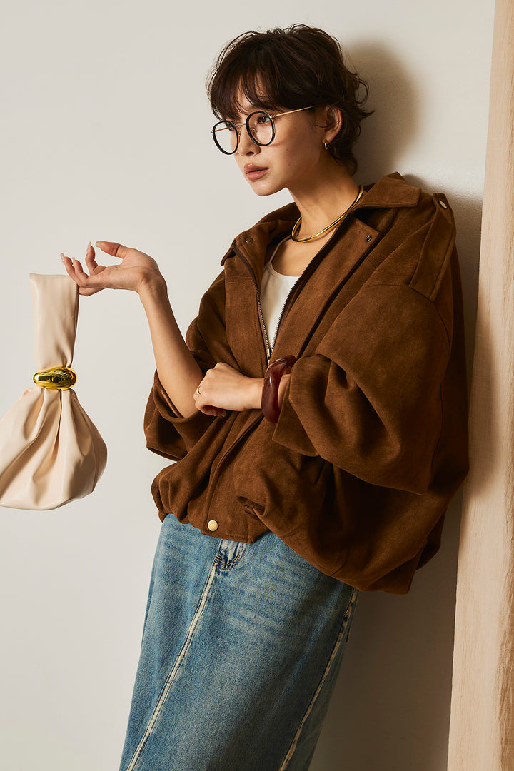 【即納】バルーンシルエットフェイクスエードブルゾン