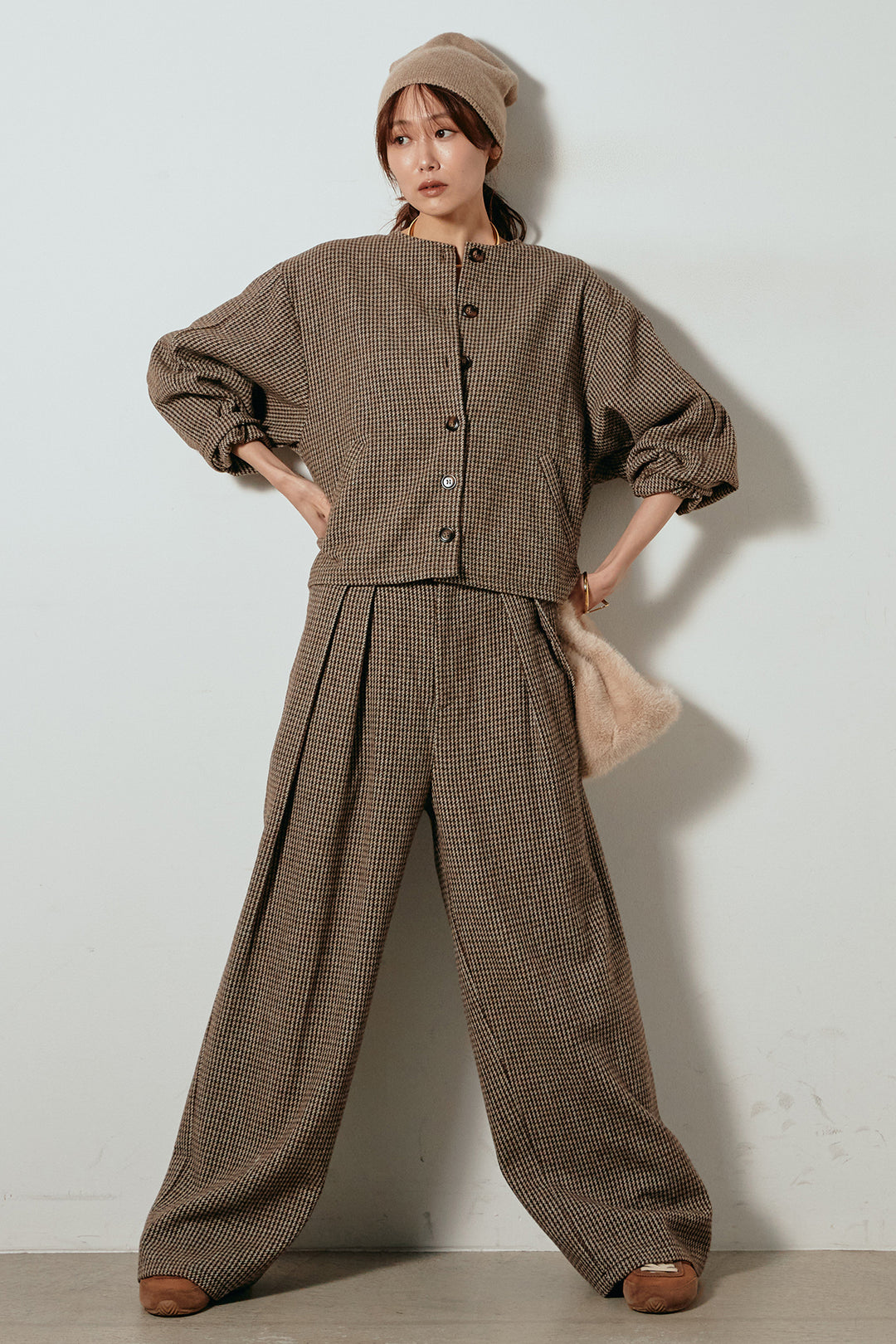 [SET]ノーカラーガンクラブチェックジャケット+ガンクラブチェックタックパンツ(2set)