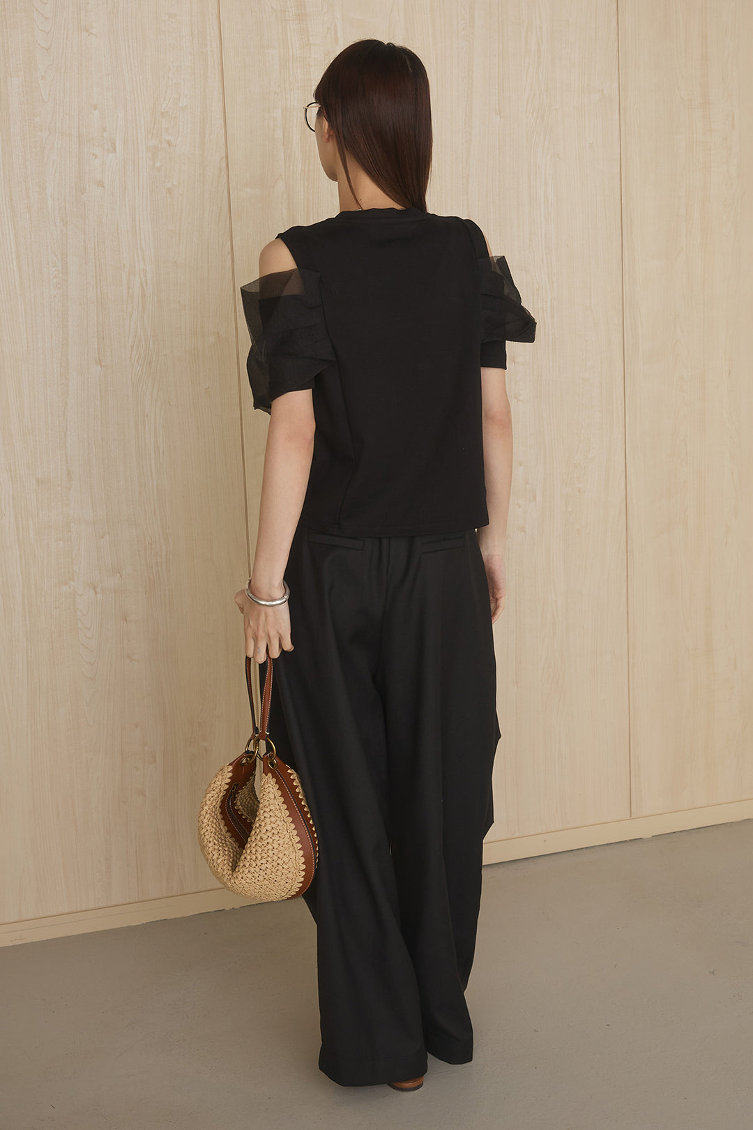 [SET]シアーレイヤーデザインカットソー+ベルトループワイドパンツ(2set)