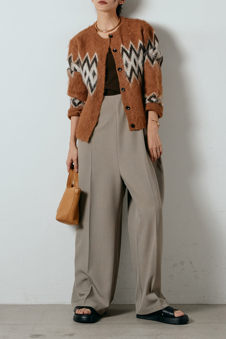 [SET]起毛ノルディック柄ニットカーディガン+ワイドツイルサロペット(2set)