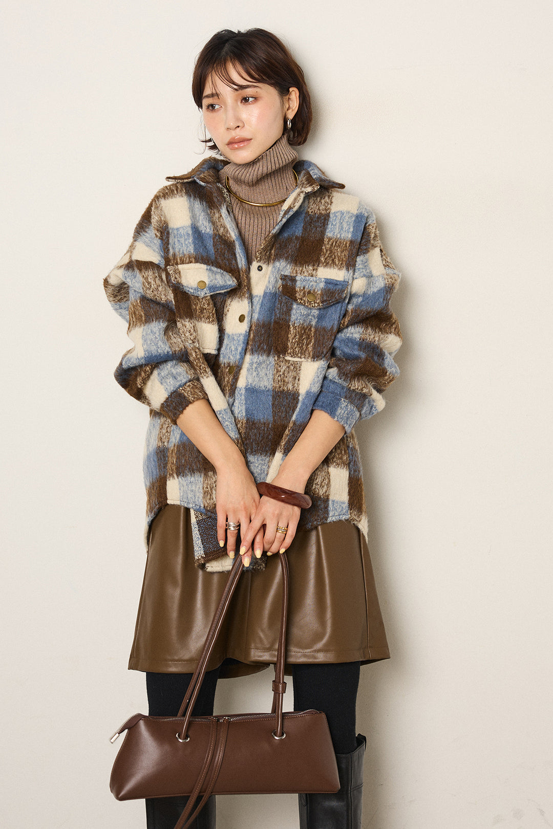 起毛チェック柄ポケットアウター