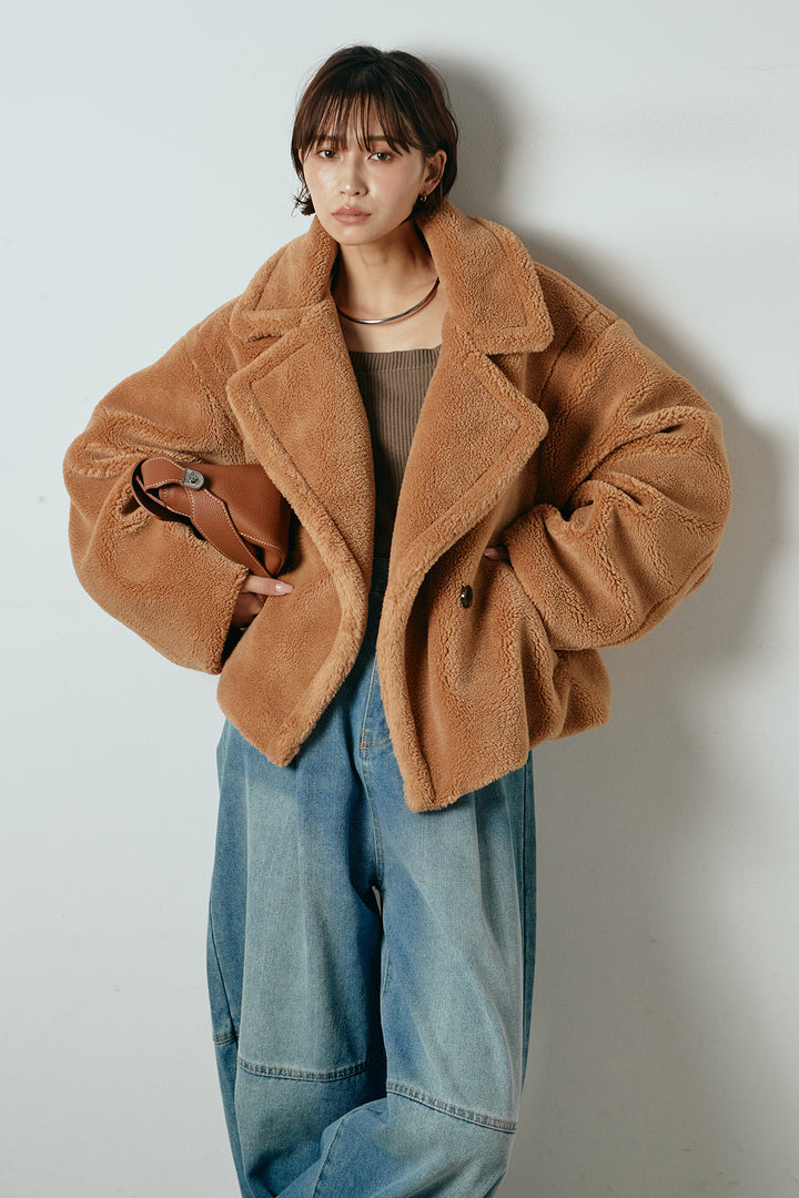 【2月中旬発送】
[SET]テディボアショートジャケット+加工デニムタックコクーンワイドパンツ(2set)