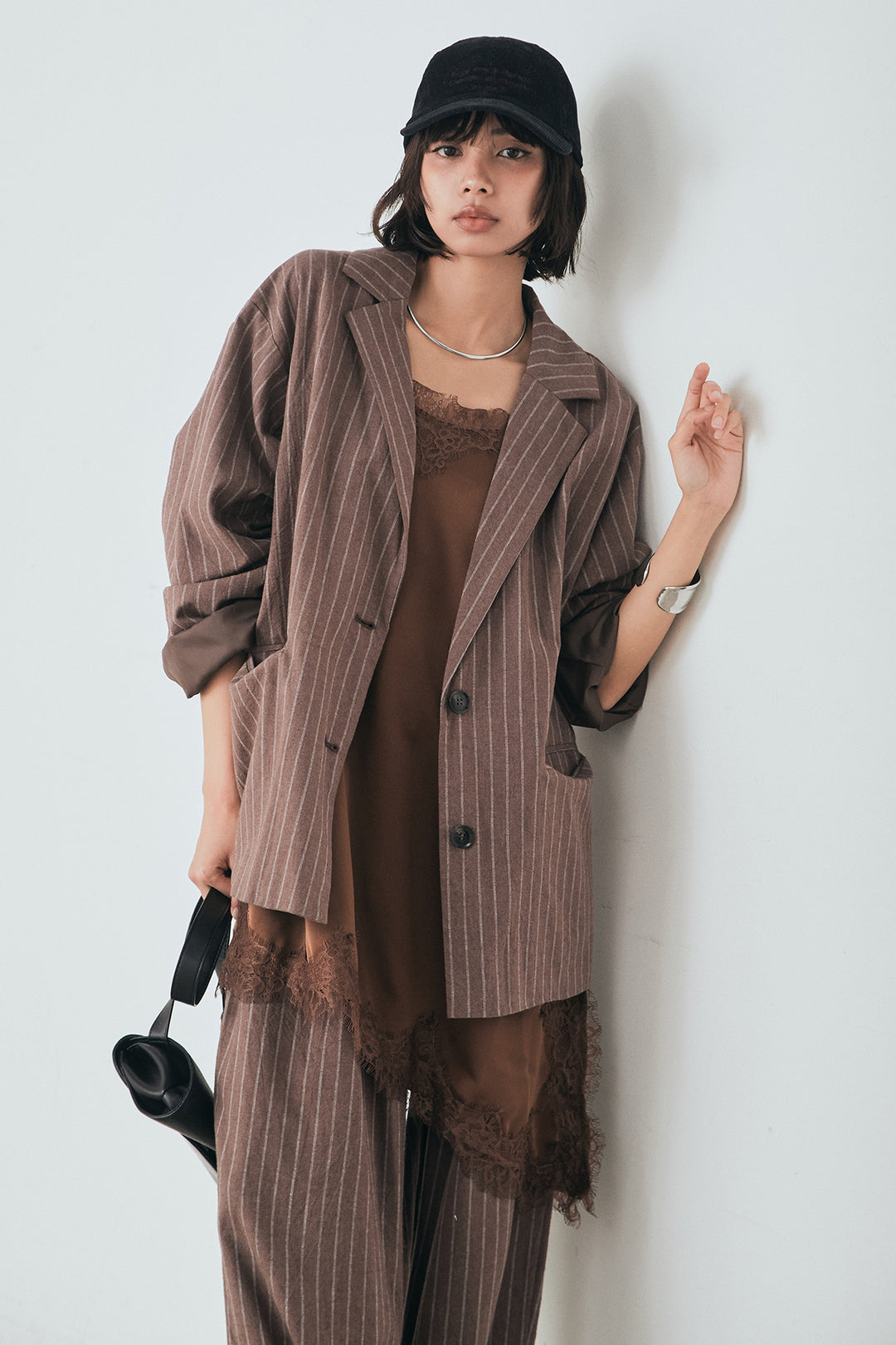 [SET]リネンライクストライプテーラードジャケット+リネンライクストライプタックイージーパンツ(2set)