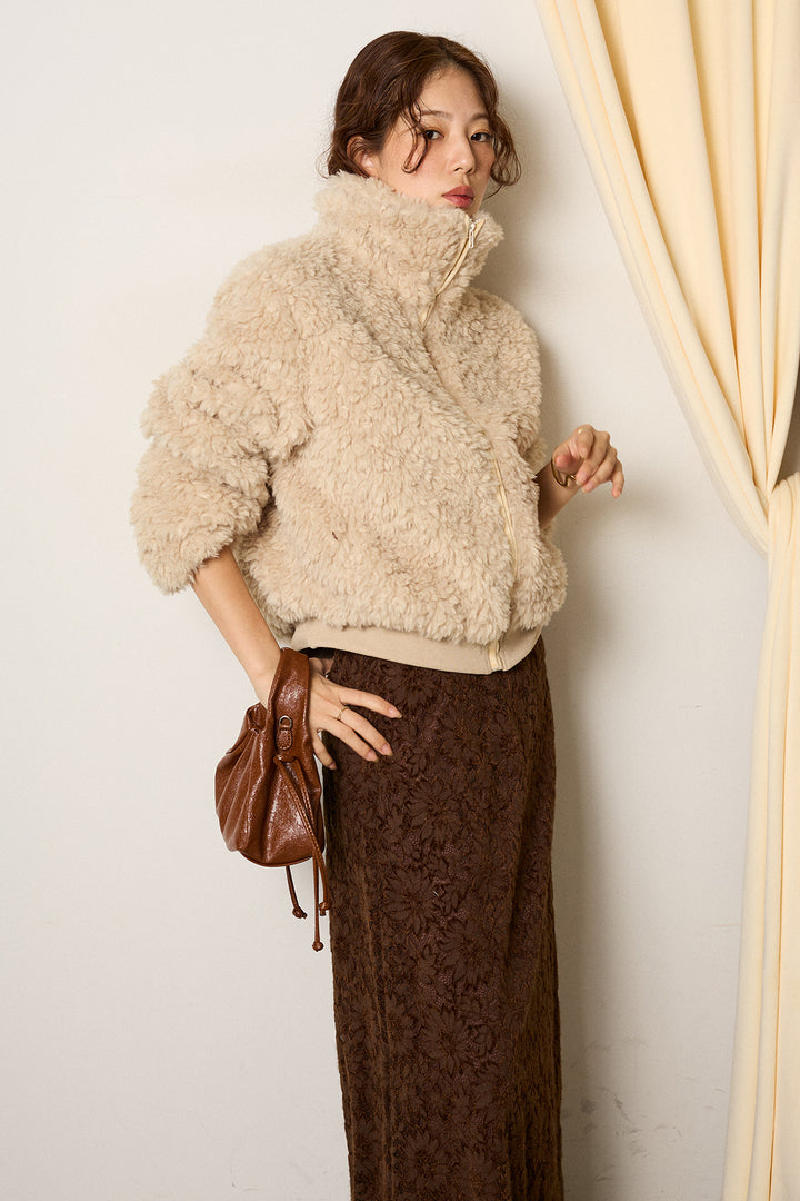 スタンドカラー裾リブボアブルゾン