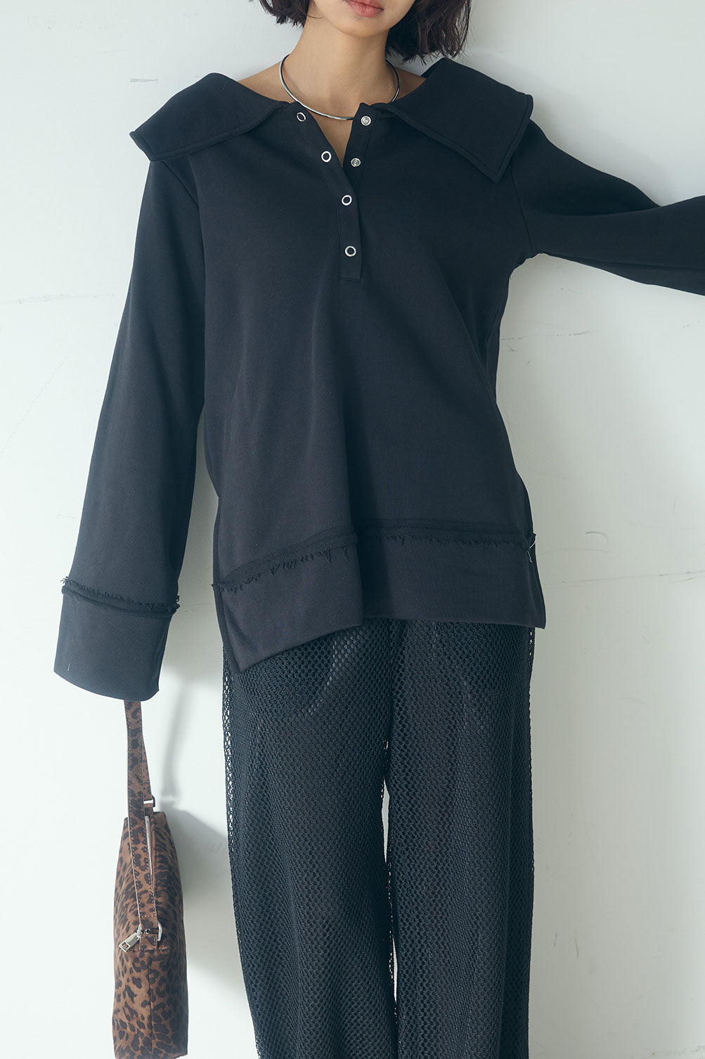 [SET]ビッグカラー2WAYスウェットトップス+メッシュリラックスパンツ(2set)