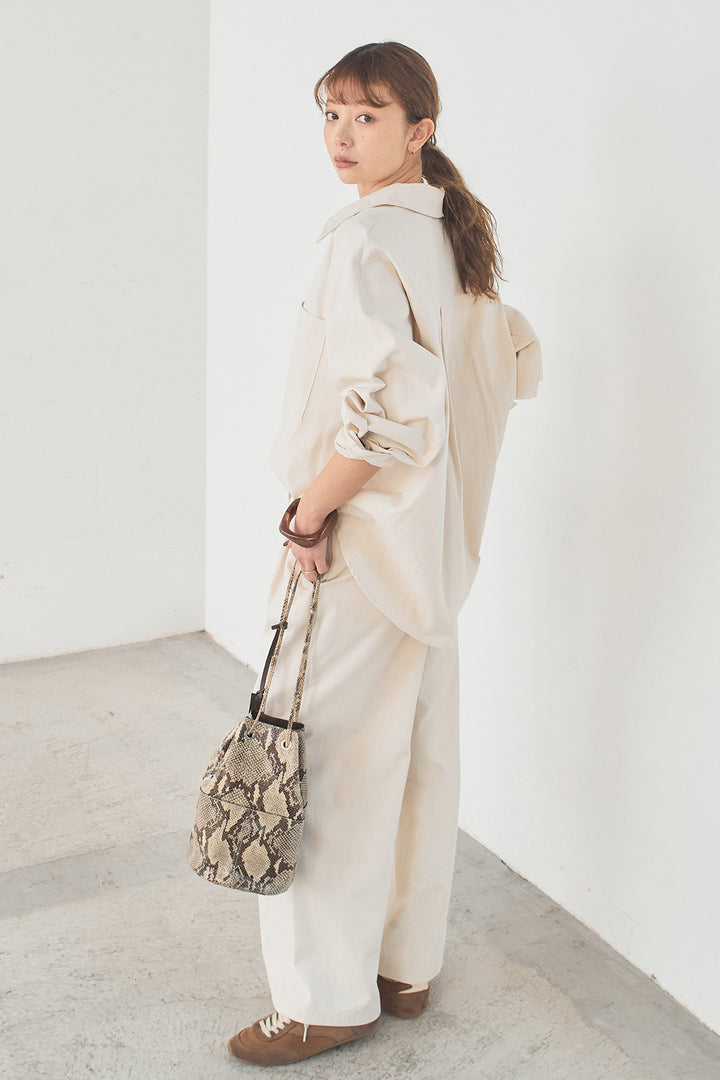 [SET]ツイルシャツジャケット+ツイルハイウエストタックパンツ(2set)