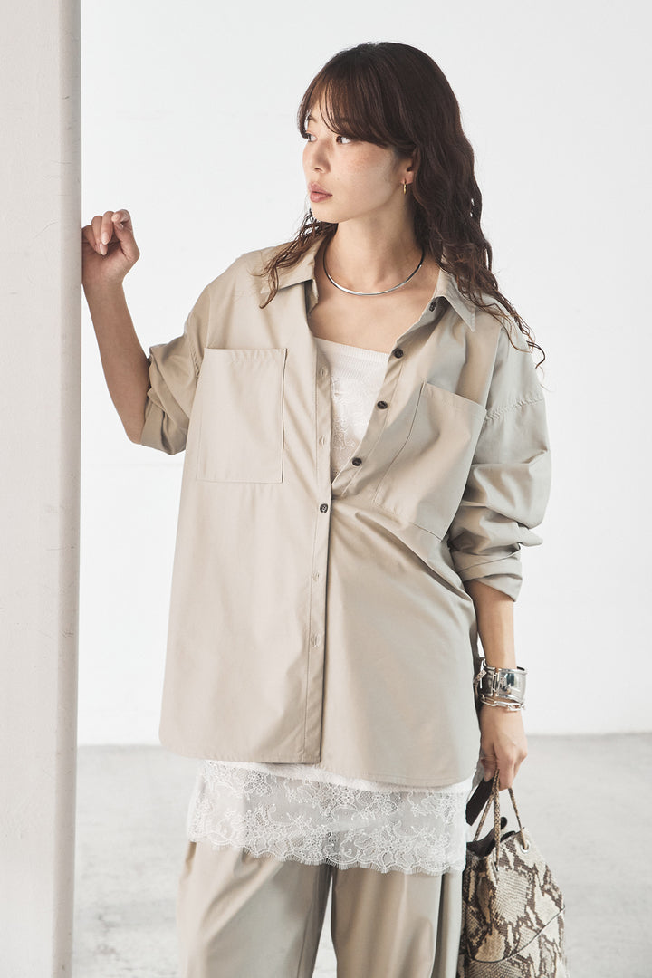 [SET]ウォッシャブルエコレザービックカフスシャツ+ウォッシャブルエコレザータックパンツ(2set)