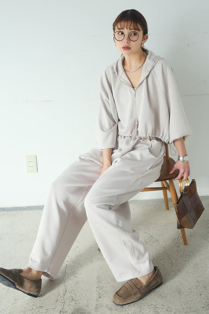 [SET]ドルマンショートフーディー+異素材切り替えスウェットパンツ(2set)
