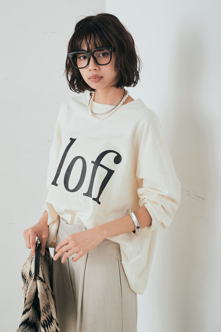 [SET]裾センタードロストロゴプリントワイドTシャツ+センタープレスセミワイドパンツ(2set)