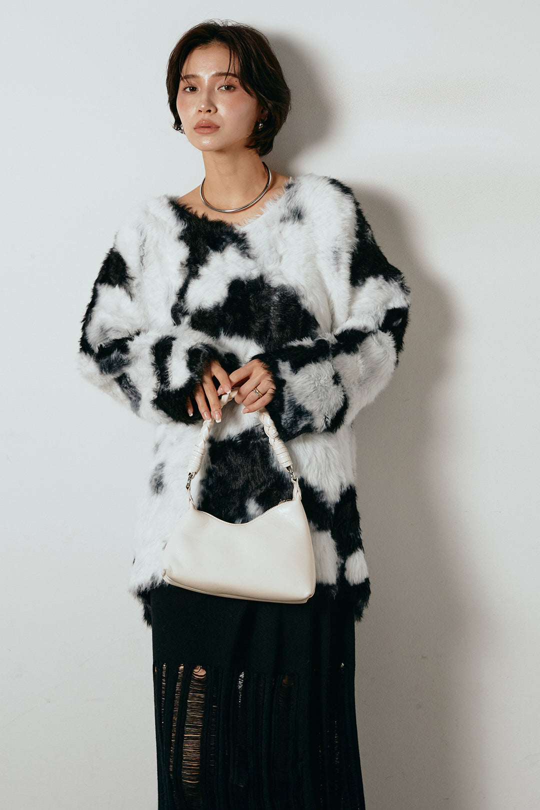 [SET]タイダイ柄シャギーニットトップス+裾シアーリブスカート(2set)