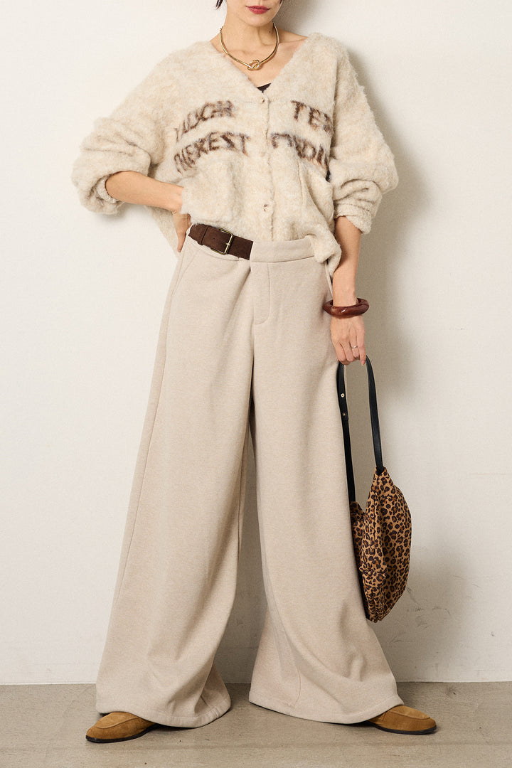 [SET]ウール混透かしロゴニットカーディガン+サイドベルトパンツ(2set)