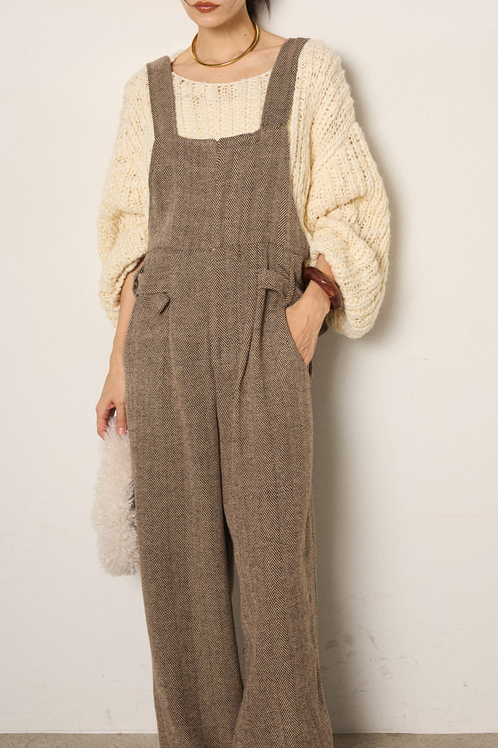 [SET]チャンキースラブニットクロップドプルオーバー+クラシックヘリンボーンサロペット(2set)