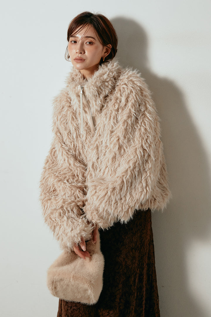 [SET]ミックスシープファースタンドブルゾン+花柄刺繍ベロアフレアスカート(2set)