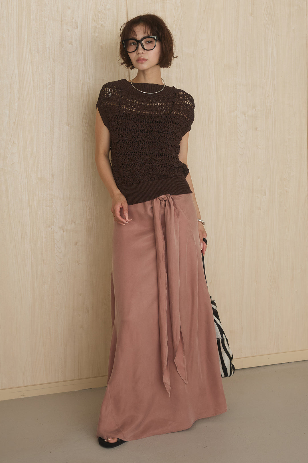 [SET]透かしレース編みフレンチニット+巻きロングスカート(2set)