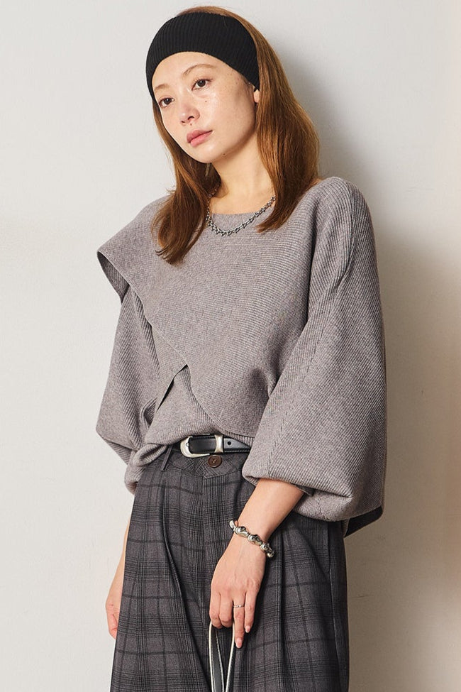 [SET]タンク付きクロスデザインニットプルオーバー+タック入りタータンチェックワイドパンツ(2set)