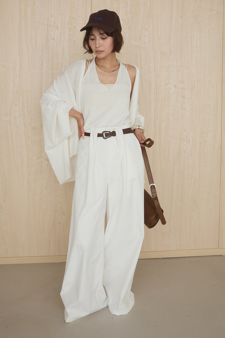 [SET]オーバードルマンカーディガン+ホルターネックインナー+ベルトループデザインハイウエストタックパンツ(3set)