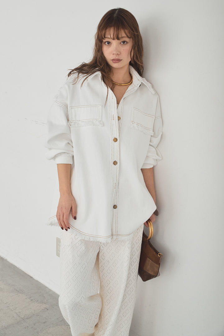 [SET]フリンジデニムジャケット+ダイヤ柄レースロングイージーパンツ(2set)