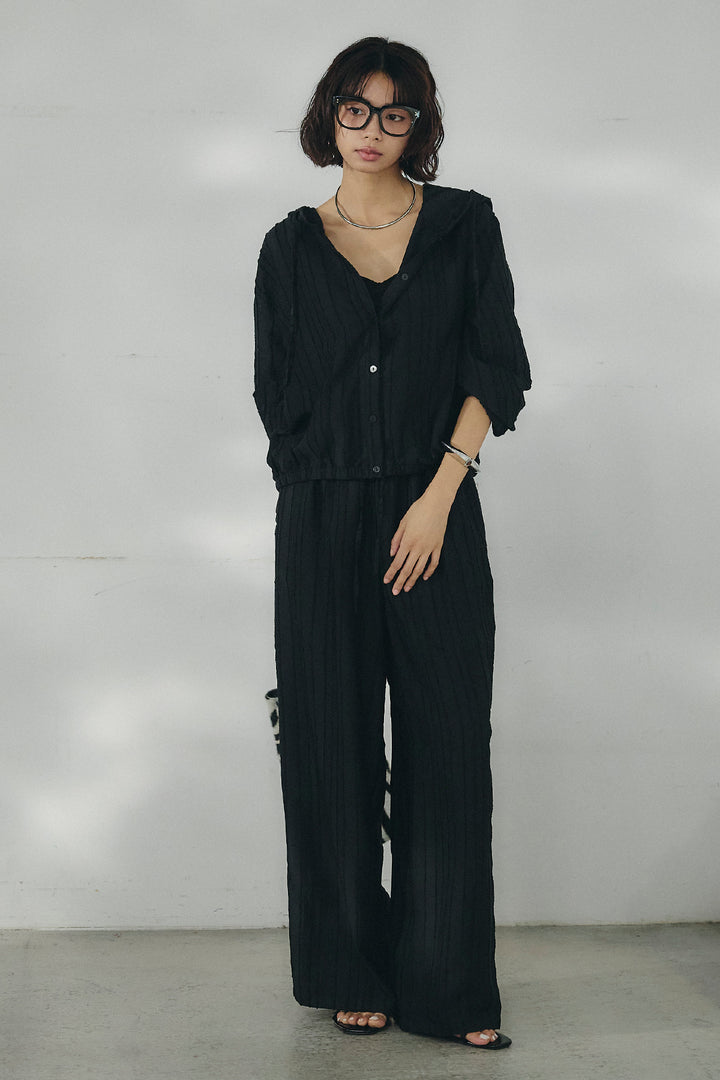 [SET]ストライプジャガードフードシャツ+ストライプジャガードロングイージーパンツ(2set)