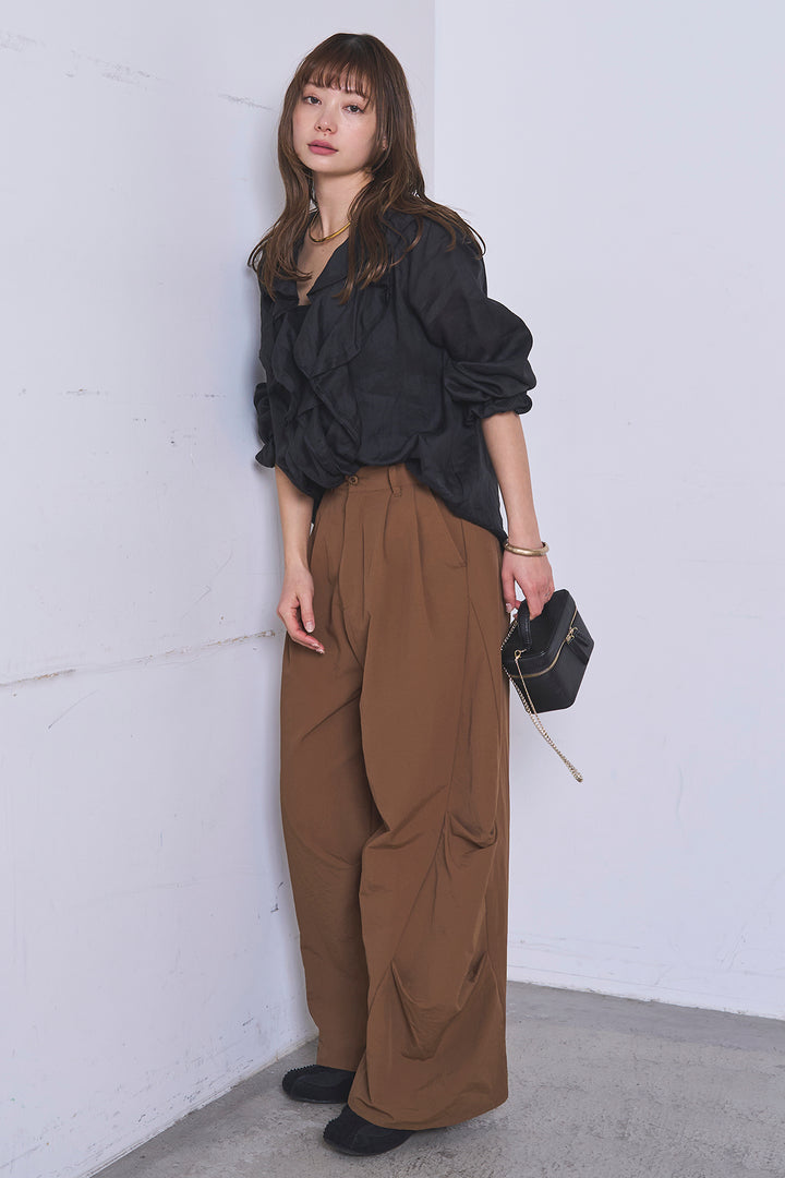 [SET]フリルボタンブラウス+ドライタフタタックバレルパンツ(2set)