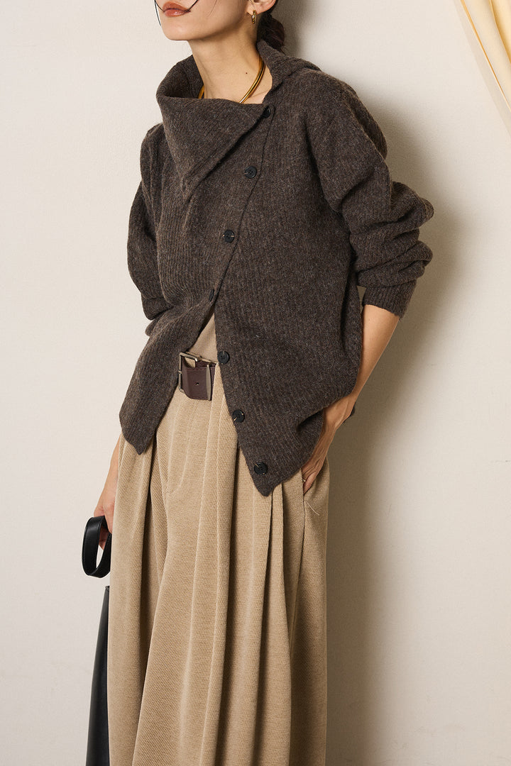 [SET]ボタンデザインネックニットプルオーバー+ベルトループコーデュロイワイドパンツ(2set)