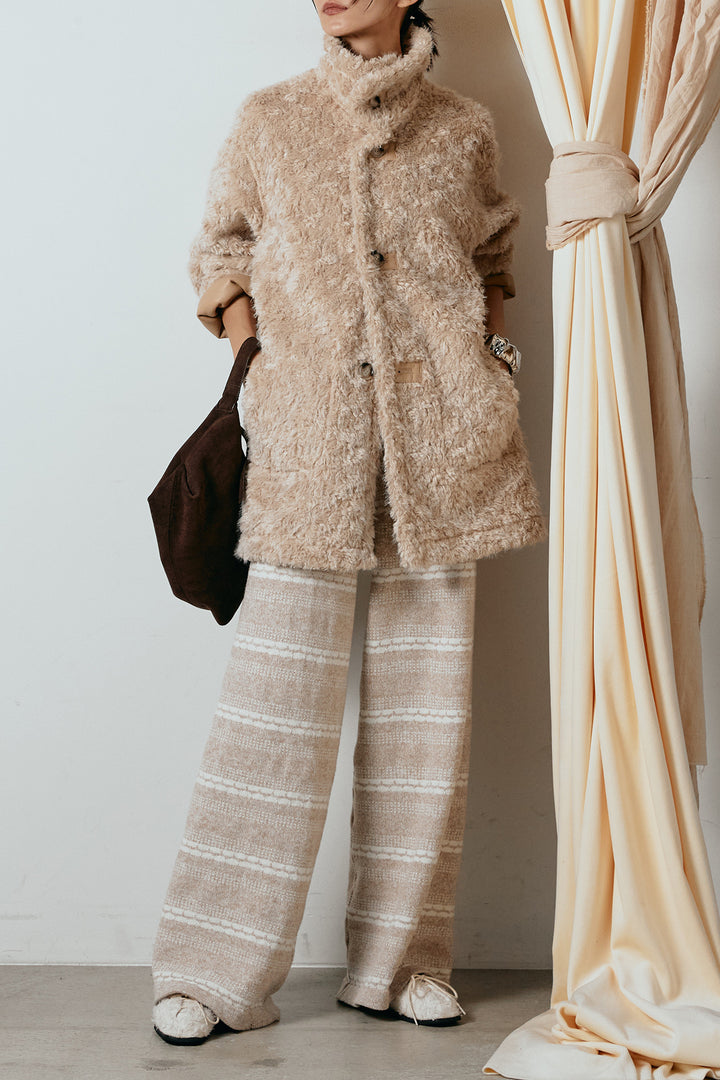 [SET]リバーシブルボアアウター+マルチライン柄リラックスニットパンツ(2set)