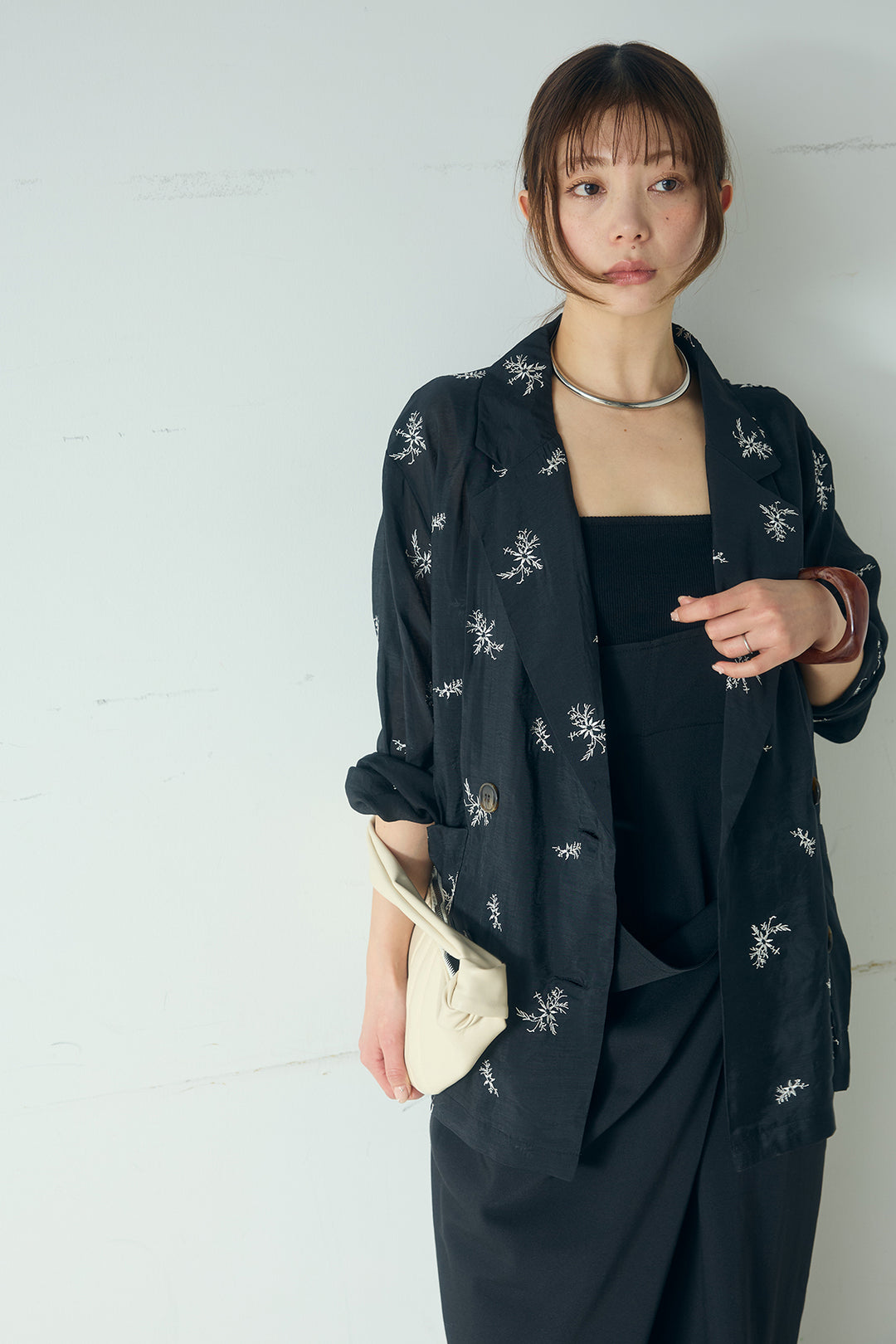 [SET]シアー刺繍ダブルジャケット+ラップオールインワン(2set)