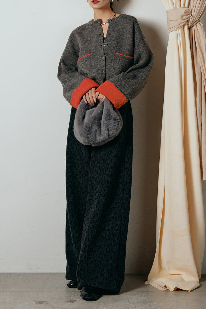 [SET]アルパカタッチダブルフェイスカーディガン+レオパードジャガードニットパンツ(2set)