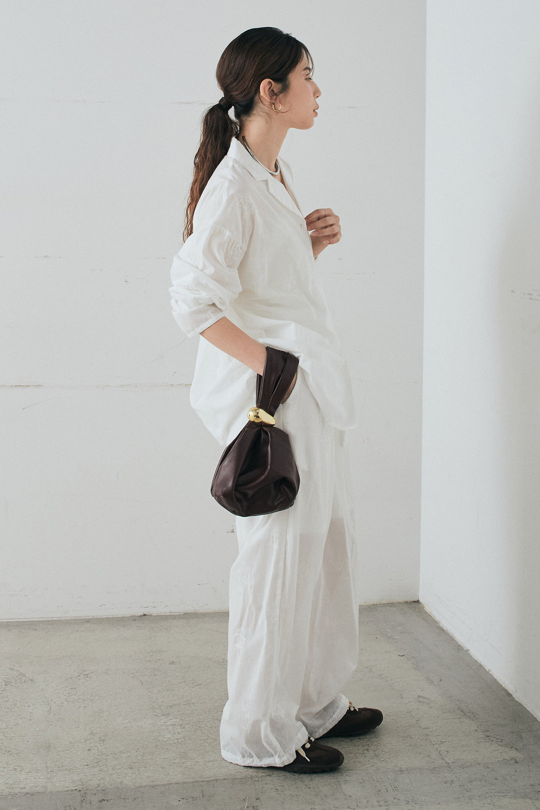 [SET]刺繍ローンオープンカラーシャツ+刺繍ローンタックイージーパンツ(2set)