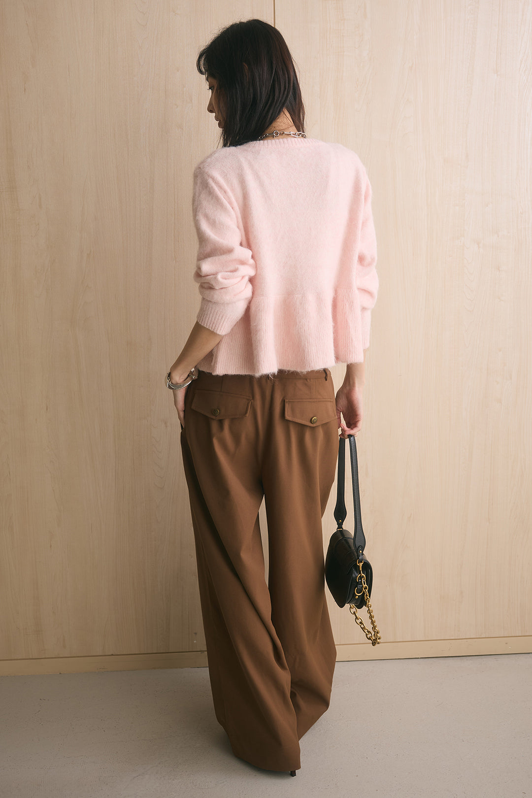[SET]モヘアぺプラムクルーネックプルオーバー+ファイブボタンツータックワイドパンツ(2set)