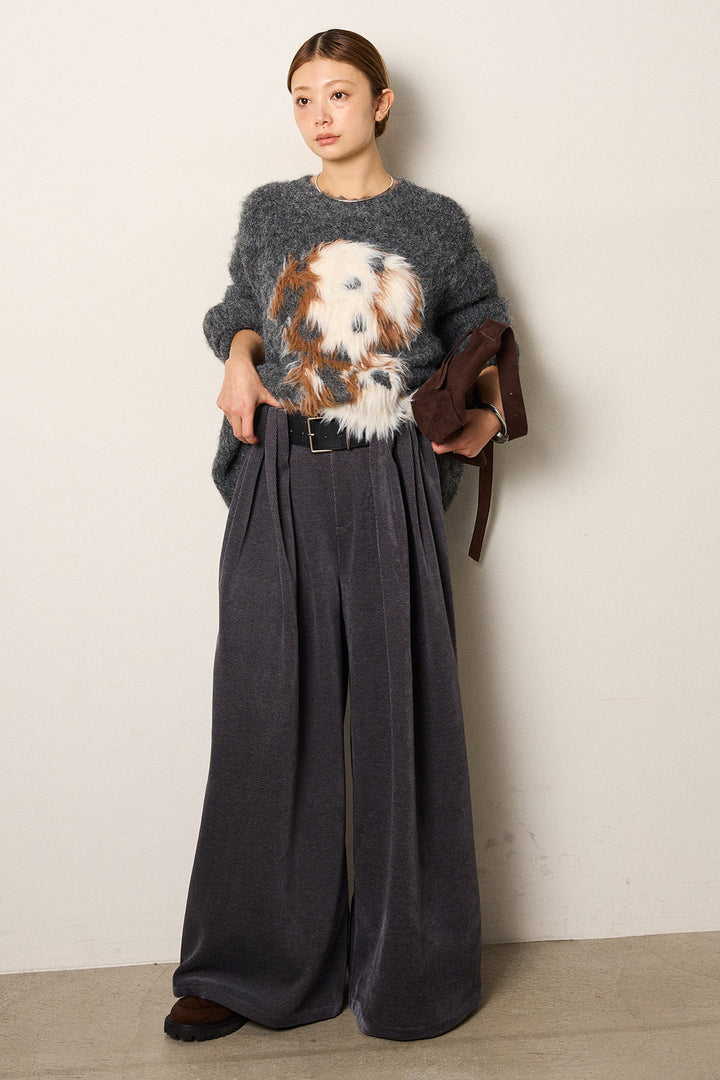 [SET]シャギーニュアンスアニマルニット+ベルトループコーデュロイワイドパンツ(2set)