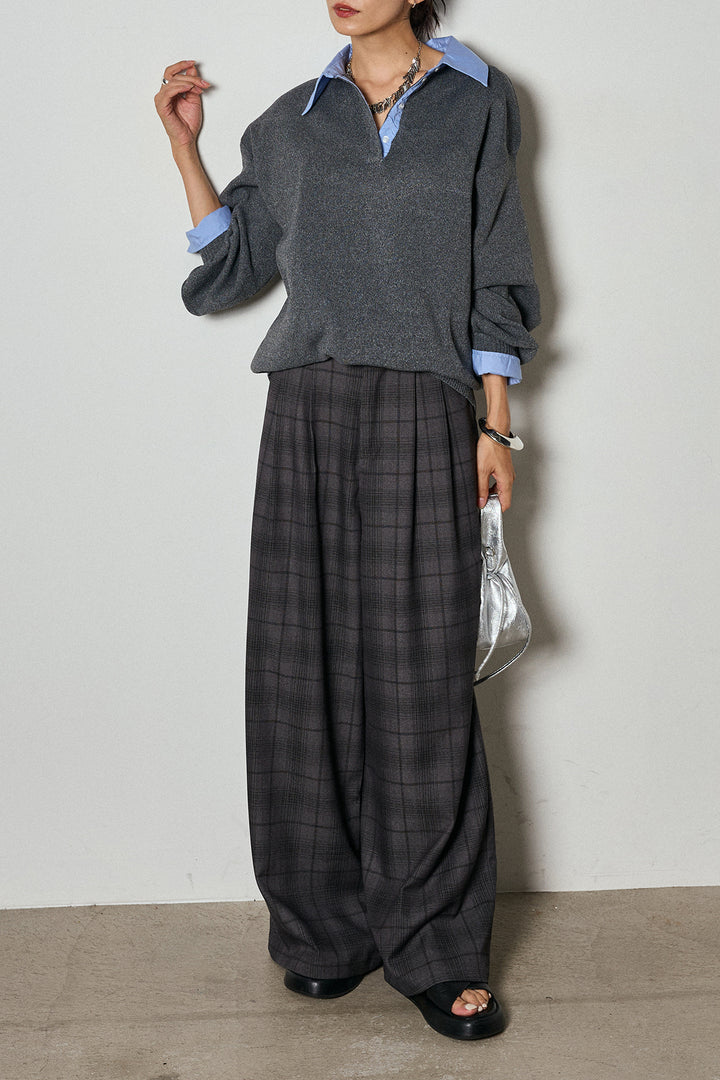 【即納】タック入りタータンチェックワイドパンツ