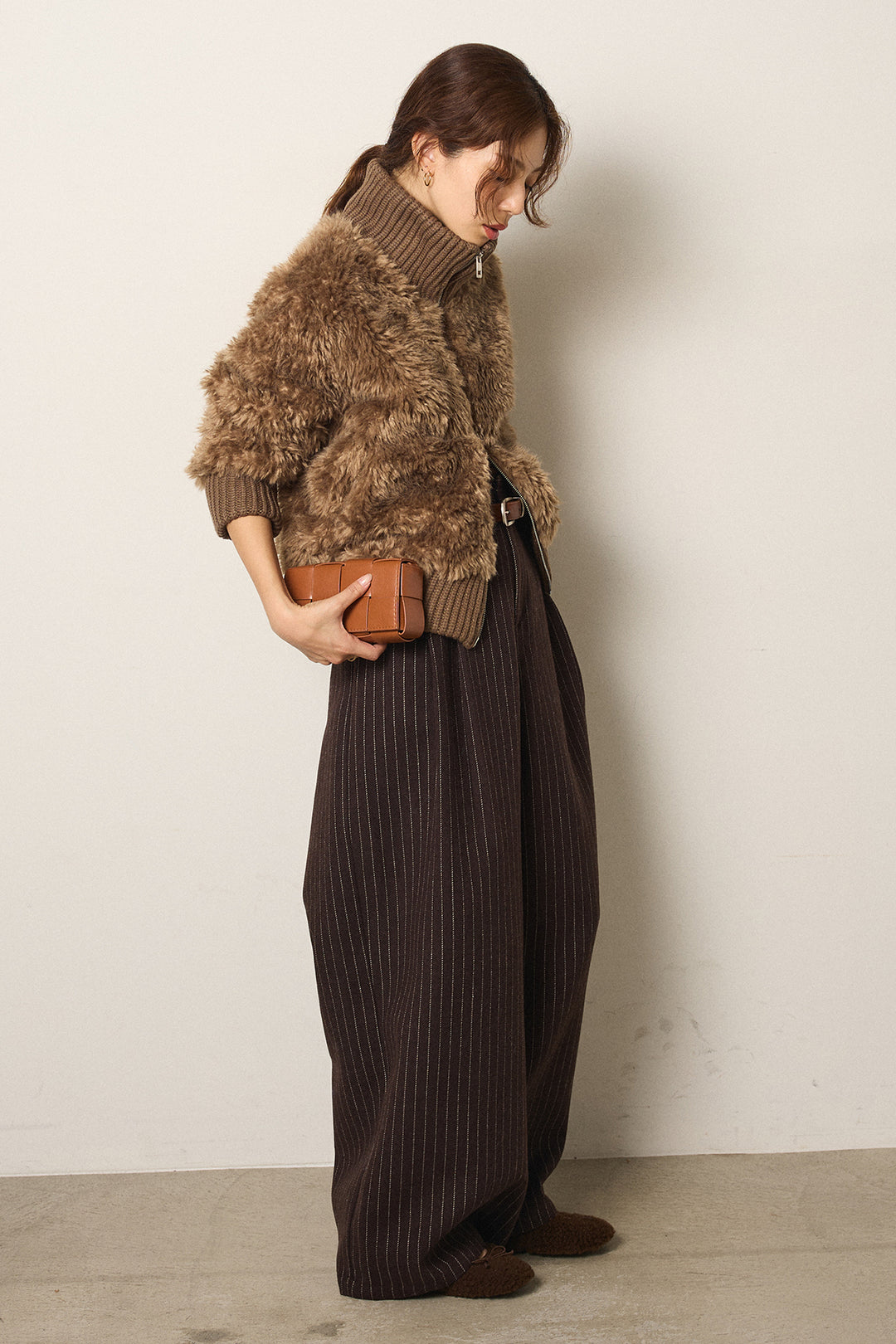 [SET]ハイネックボアブルゾン+ウールライクストライプパンツ(2set)