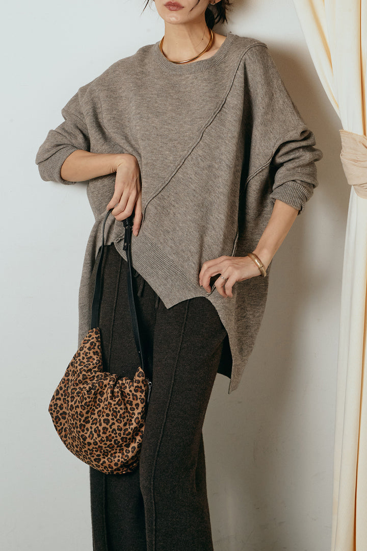 [SET]アシンメトリーデザインニットトップス+センターラインニットパンツ(2set)