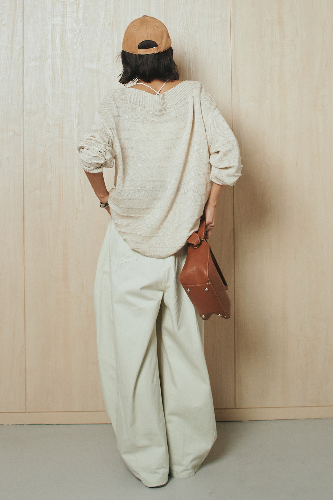 [SET]麻混リラックスニットトップス+ベルト付きカラーデニムパンツ(2set)