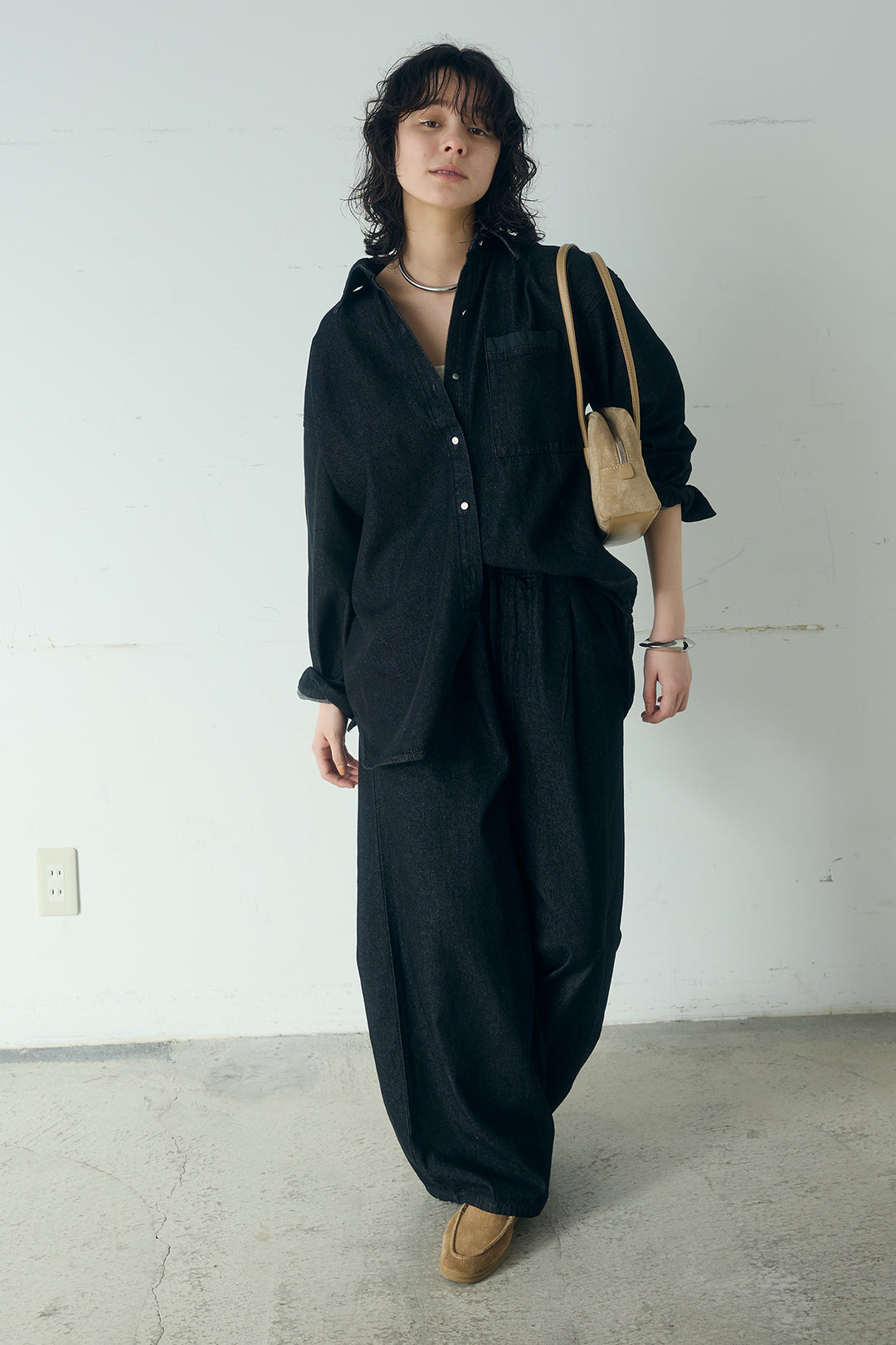 [SET]ライトオンスデニムシャツ+ライトオンスデニムルーズパンツ(2set)