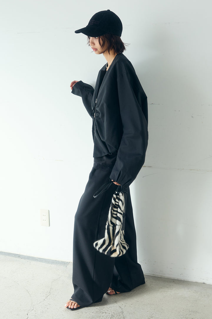 [SET]ノーカラーフロントギャザージップアウター+ブロード切り替えぺプラムタンク(2set)