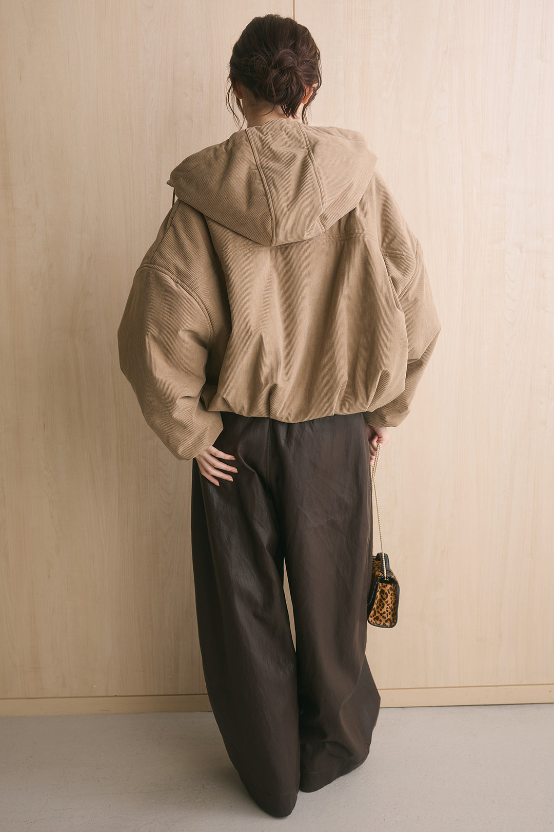 [SET]コーデュロイフーディバルーンブルゾン+フェイクレザーカーブワイドパンツ(2set)