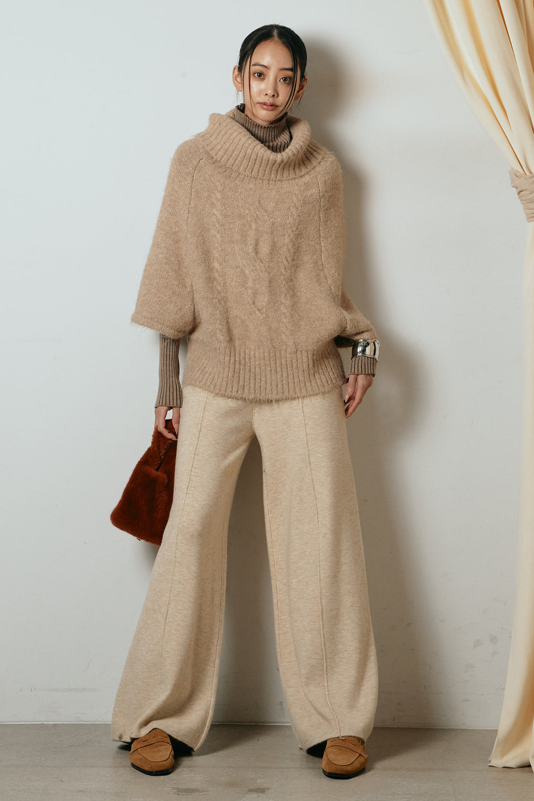 [SET]起毛ミディアムスリーブニットトップス+センターラインニットパンツ(2set)