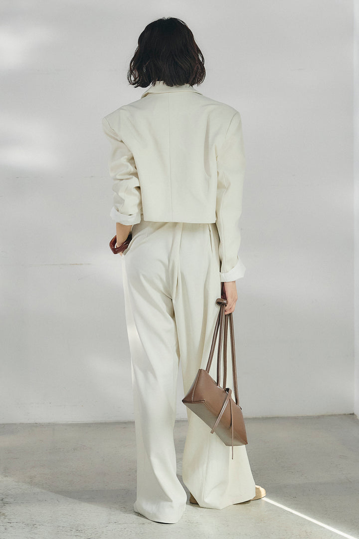 [SET]メタルプレートショート丈ジャケット+メタルプレートタックワイドパンツ(2set)