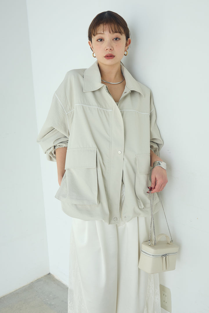 [SET]合繊ツイルバルーンジャケット+サテンレース切り替えタックパンツ(2set)