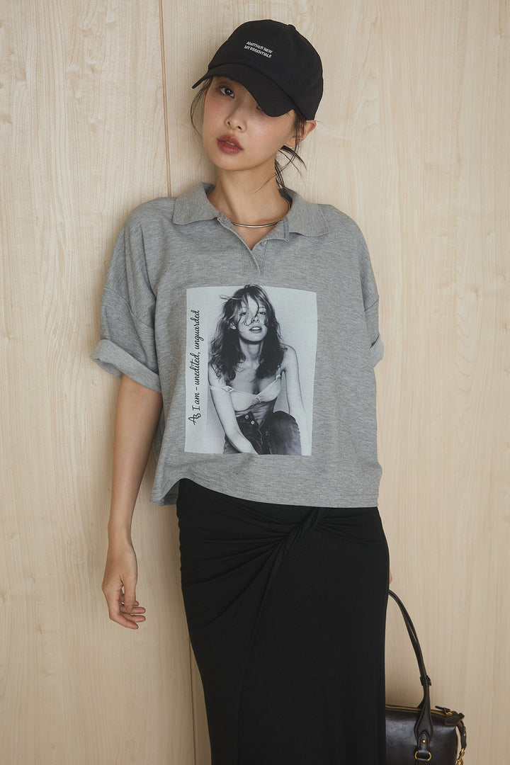 [SET]グラフィックポロTシャツ+フロントツイストデザインタイトスカート(2set)