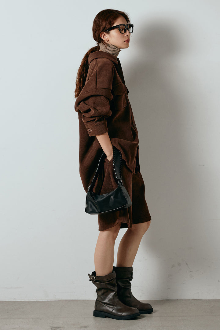 [SET]襟付きコーデュロイポケットシャツ+リブニットシームレスタートルプルオーバー+リラックスコーデュロイハーフパンツ(3set)