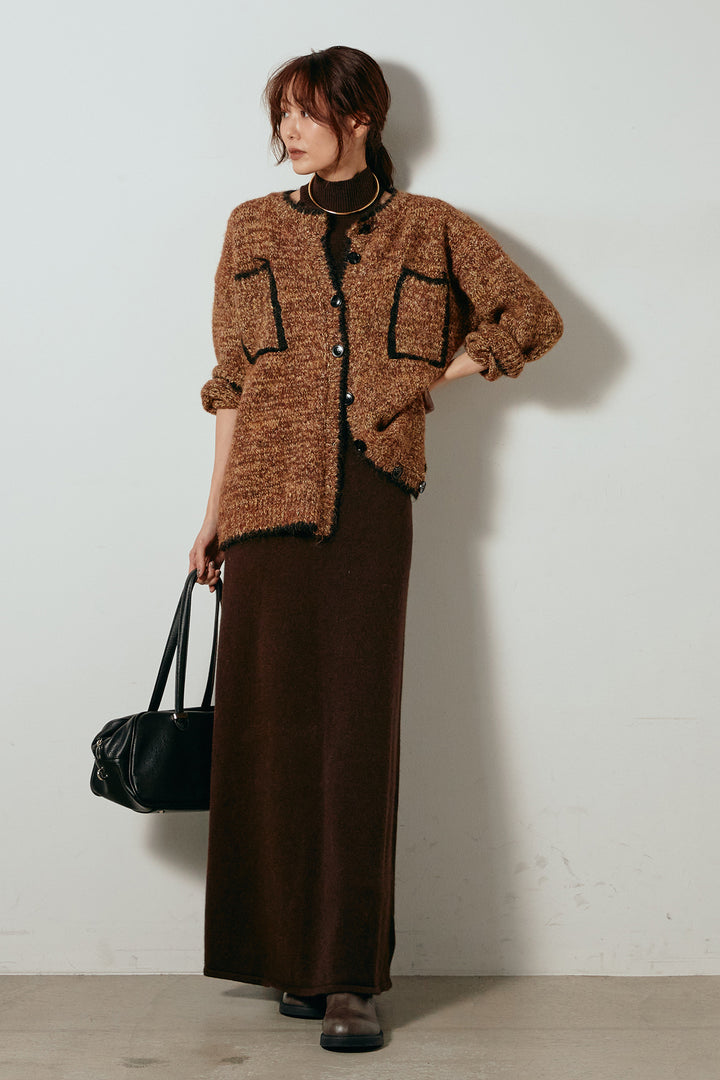 [SET]ミックスニットポケットカーディガン+ノースリーブニットロングワンピース(2set)