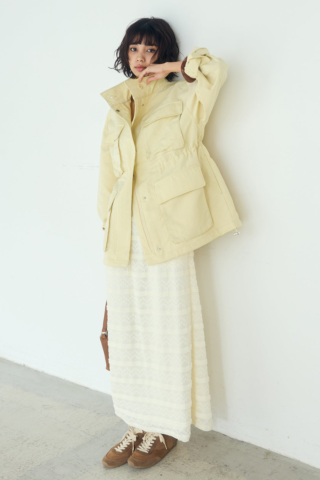 [SET]ナイロンツイルフィールドジャケット+ジャガードカットソータイトスカート(2set)