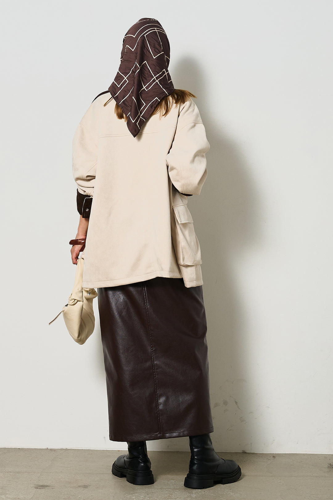 [SET]襟コーデュロイフェイクスエードジャケット+フェイクレザーワイドスカート(2set)