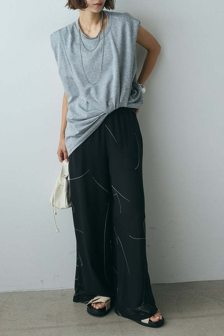 [SET]ノースリーブフロントツイストTシャツ+ニュアンスライン柄ワイドパンツ(2set)